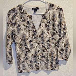 White House Black Market Neutral Snake-Print Snap Down Top